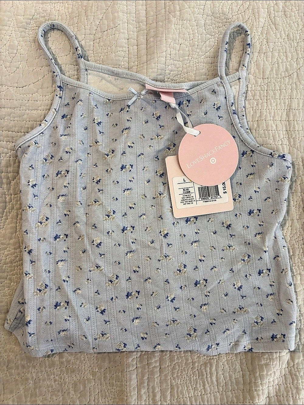 LoveShackFancy for Target Floral Ribbed Tank Top Floral Tank Top in Blue & Gray